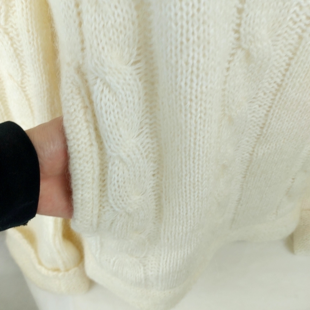 Vintage wool mohair fuzzy cable knit hooded sweater kimono sleeve Size Medium - Picture 6 of 13